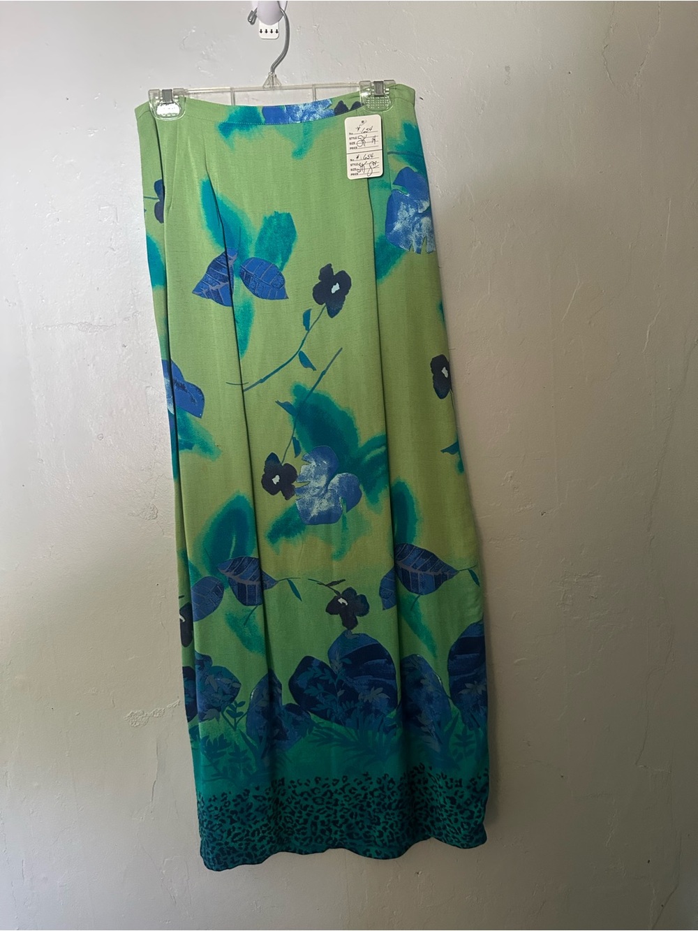 Green Floral Maxi Skirt with Blue Print - Unbranded
